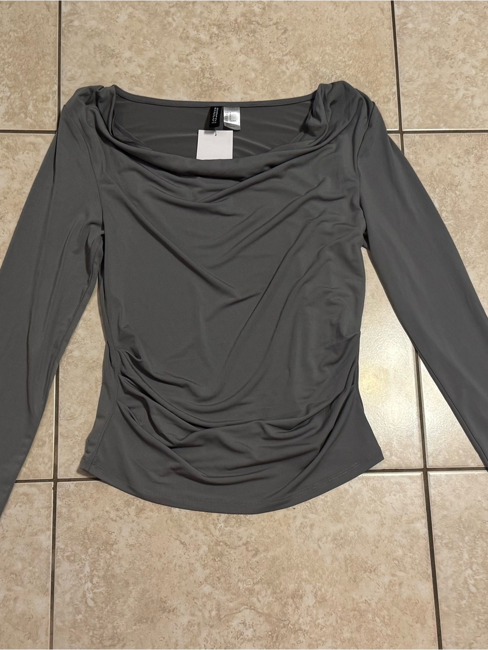 Divided Gray Cowl-Neck Long Sleeve Top